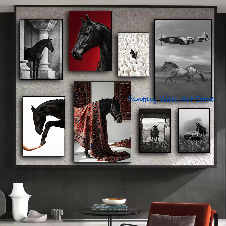 Luxury Lifestyle Picture - صور خيول سوداء فاخرة بتصميم عتيق،